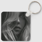 Foto QR Code Business Logo Black Business Sleutelhanger (Achterkant)