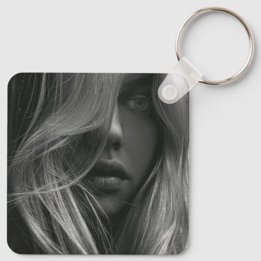 Foto QR Code Business Logo Black Business Sleutelhanger (Achterkant)