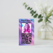 Foto QR Code Contact Pictogrammen Trendy achtergro Visitekaartje (Staand voorkant)