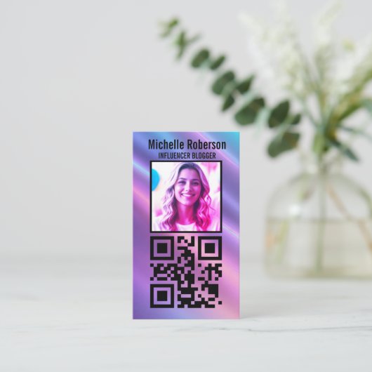 Foto QR Code Contact Pictogrammen Trendy achtergro Visitekaartje (Staand voorkant)