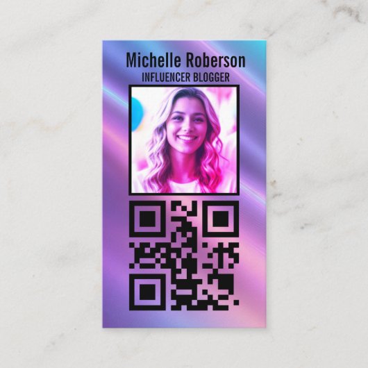 Foto QR Code Contact Pictogrammen Trendy achtergro Visitekaartje (Voorkant)