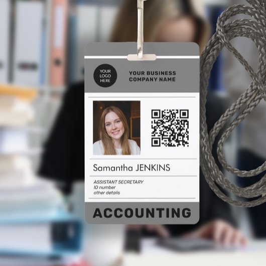 Foto QR CODE Corporate logo name ID Badge