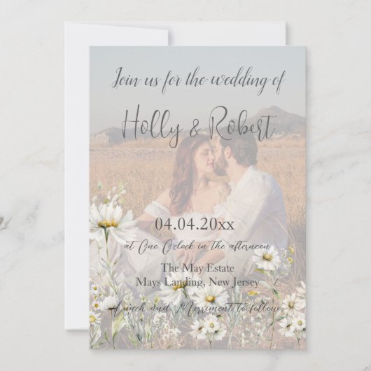Foto QR Code Daisy Wedding Kaart (Voorkant)
