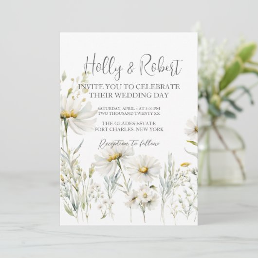 Foto QR Code Daisy Wedding Kaart (Staand voorkant)