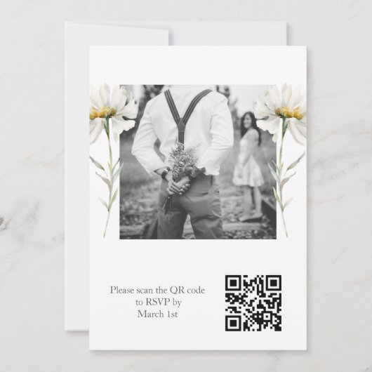 Foto QR Code Daisy Wedding Kaart (Achterkant)