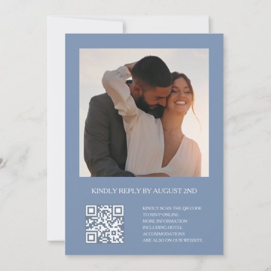 Foto QR-code Dusty Blue Cherry Blossom | Bruiloft Kaart (Achterkant)