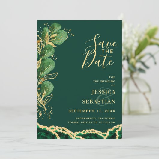 Foto QR Code Emerald Agate Eucalyptus Modern Save The Date (Staand voorkant)