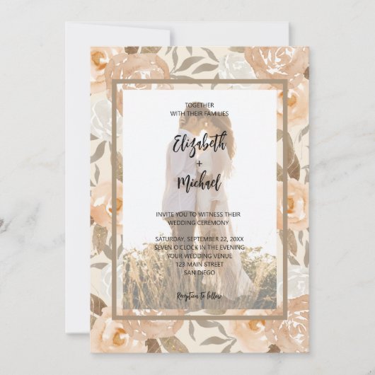 Foto QR Code Floral Wedding Kaart (Voorkant)