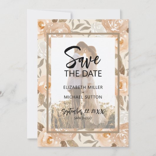 Foto QR Code Floral Weduwen sparen de Datum Save The Date (Voorkant)
