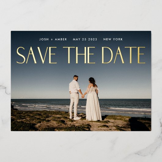 Foto QR code Gold Foil Save the Date Kaart (Voorkant)