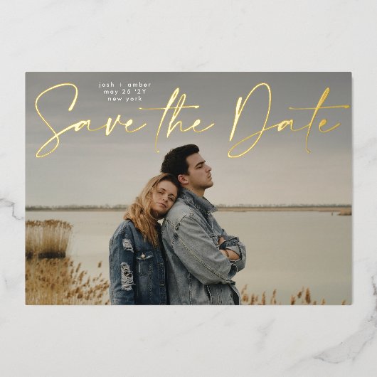 Foto QR code Gold Foil Save the Date Kaart (Voorkant)