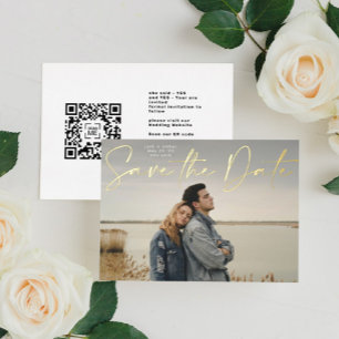 Foto QR code Gold Foil Save the Date Kaart