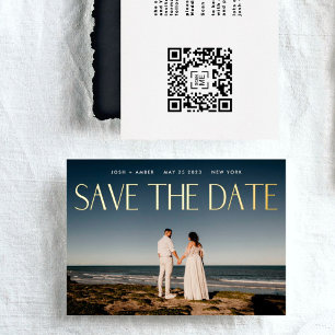Foto QR code Gold Foil Save the Date Kaart