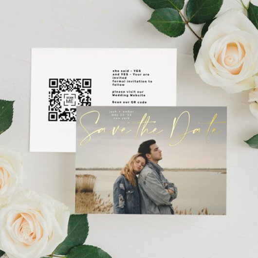 Foto QR-code goud folie Save The Date kaart