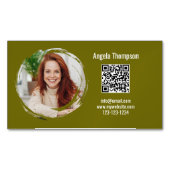 Foto QR-code Groen Modern Magnetisch  Visitekaartje (Voorkant)