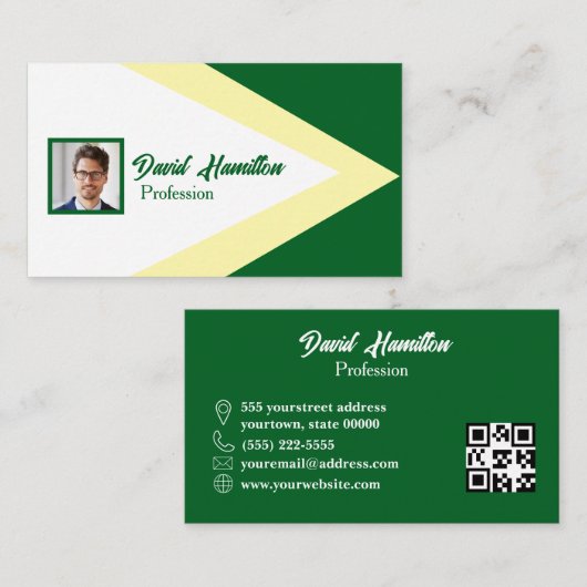Foto QR CODE Groen Wit Geel Geometrisch Visitekaartje (Voorkant / Achterkant)