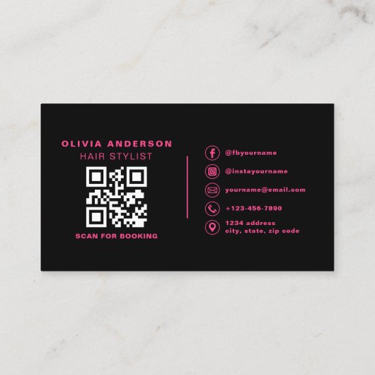 Foto QR Code Haarstylist Typografie Visitekaartje (Achterkant)