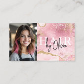 Foto QR Code Hair Stylist Roze Agaat Marmer Visitekaartje (Voorkant)