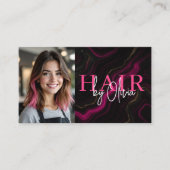Foto QR Code Hair Stylist Zwart Hot Pink Agaat Visitekaartje (Voorkant)