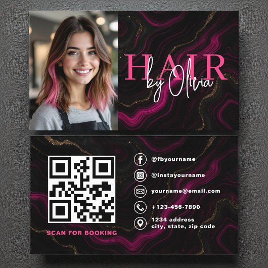 Foto QR Code Hair Stylist Zwart Hot Pink Agaat Visitekaartje