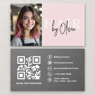 Foto QR-code kapster blush roze metaalachtig Visitekaartje