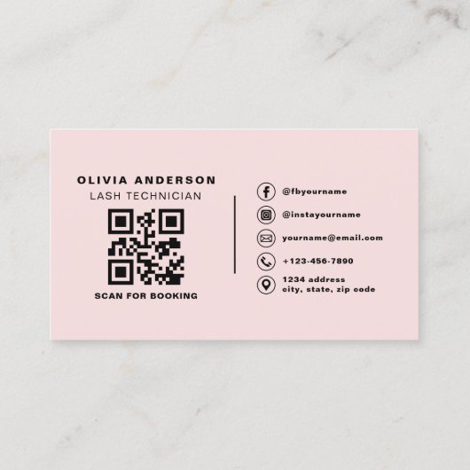 Foto QR Code Lashes Technician Blush Pink Visitekaartje (Achterkant)