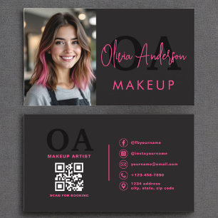 Foto QR Code Make-up Artist Hot Pink Black Visitekaartje