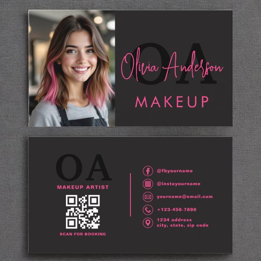 Foto QR Code Make-up Artist Hot Pink Black Visitekaartje