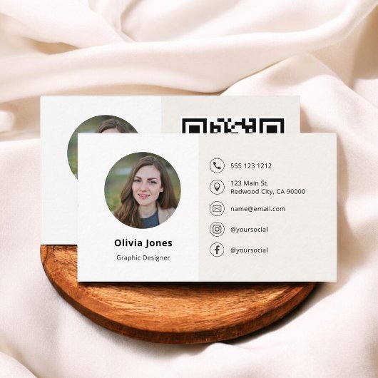 Foto QR Code Minimalist Beige Visitekaartje