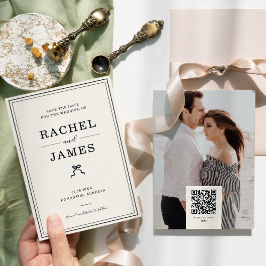 Foto QR-code Minimalistische Strik Bruiloft Coquet Save The Date