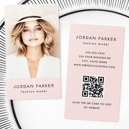 Foto QR code mode model roze visitekaartjes
