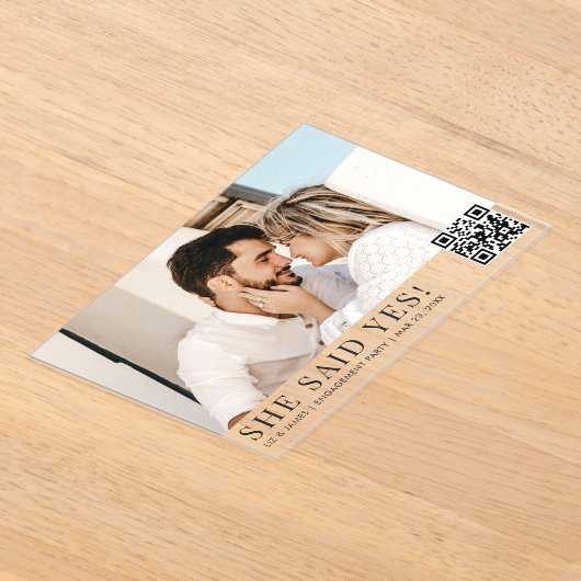 Foto QR Code Modern Engagement Party Acryl Uitnodigingen (Laagn)