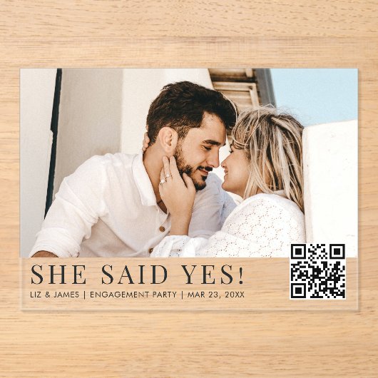 Foto QR Code Modern Engagement Party Acryl Uitnodigingen (Voorkant)