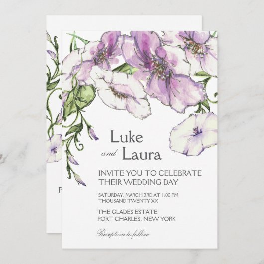 Foto QR Code Modern Pansy Wedding Kaart (Voorkant / Achterkant)