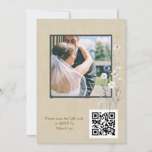 Foto QR Code Moderne Wildflower bruiloft Kaart (Achterkant)