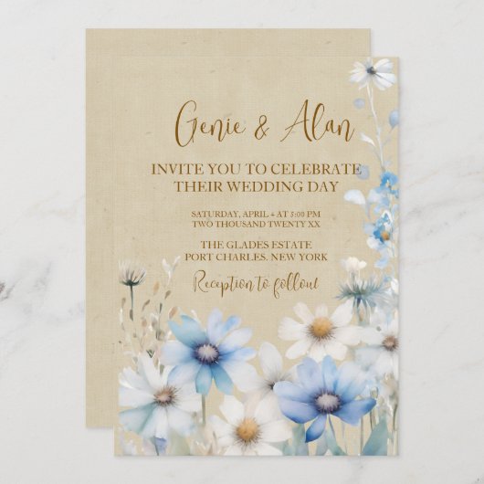 Foto QR Code Moderne Wildflower bruiloft Kaart (Voorkant / Achterkant)