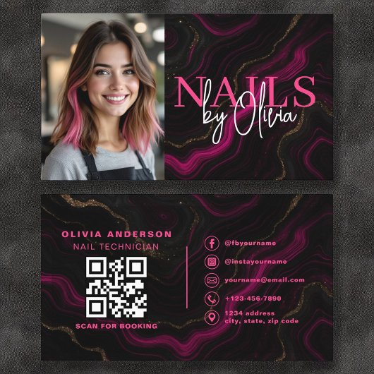 Foto QR Code Nail Specialist Artiest Zwart Roze Visitekaartje