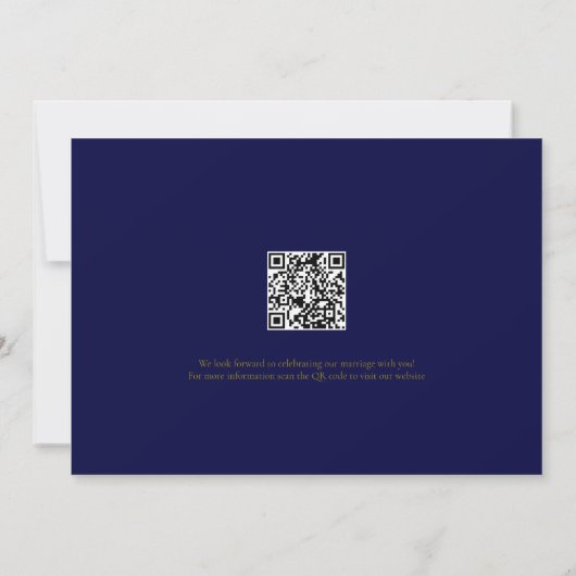 Foto QR Code Navy Blue Gold Elegant Weddenschap Save The Date (Achterkant)