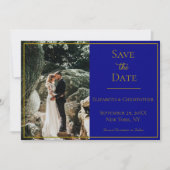 Foto QR Code Navy Blue Gold Elegant Weddenschap Save The Date (Voorkant)