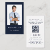 Foto QR-code Navy Blue Real Estate Visitekaartje (Voorkant / Achterkant)
