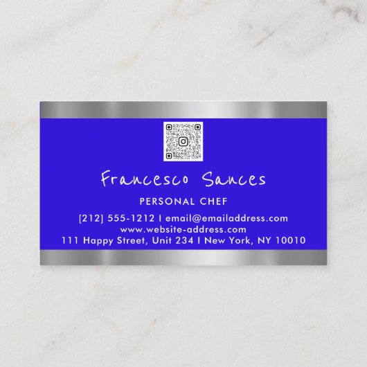 Foto QR Code Personal Chef Cooking Blue Visitekaartje (Achterkant)