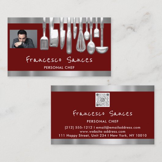 Foto QR Code Personal Chef Cooking Burgundydì Visitekaartje (Voorkant / Achterkant)