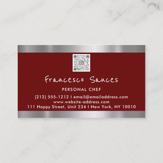 Foto QR Code Personal Chef Cooking Burgundydì Visitekaartje (Achterkant)