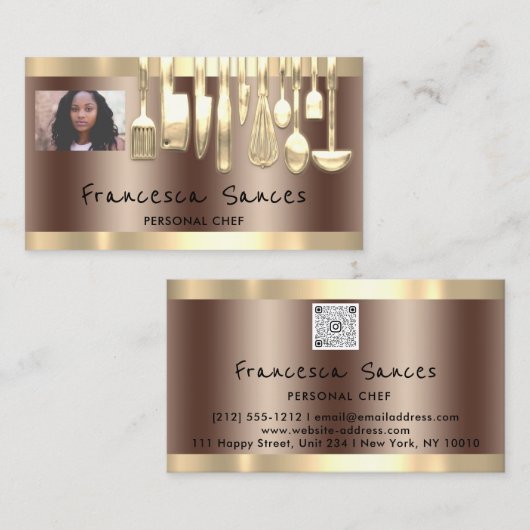 Foto QR Code Personal Chef Cooking Gold Knifes Visitekaartje (Voorkant / Achterkant)