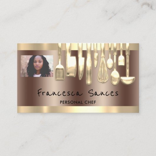 Foto QR Code Personal Chef Cooking Gold Knifes Visitekaartje (Voorkant)