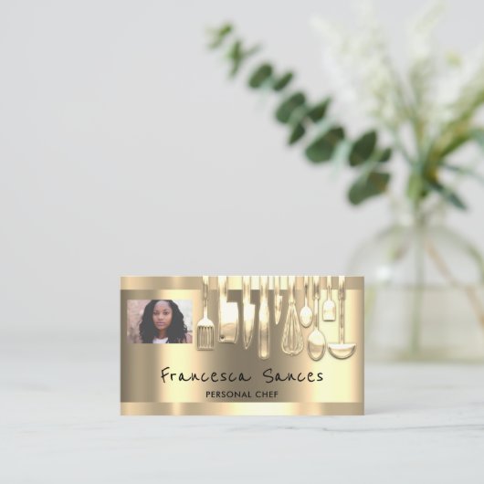 Foto QR Code Personal Chef Cooking Golden Knife Visitekaartje (Staand voorkant)
