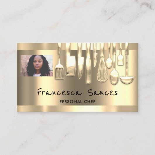 Foto QR Code Personal Chef Cooking Golden Knife Visitekaartje (Voorkant)