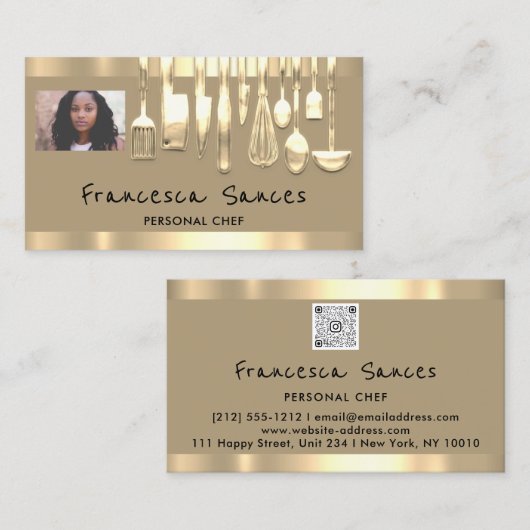 Foto QR Code Personal Chef Cooking Lounge Mustard Visitekaartje (Voorkant / Achterkant)
