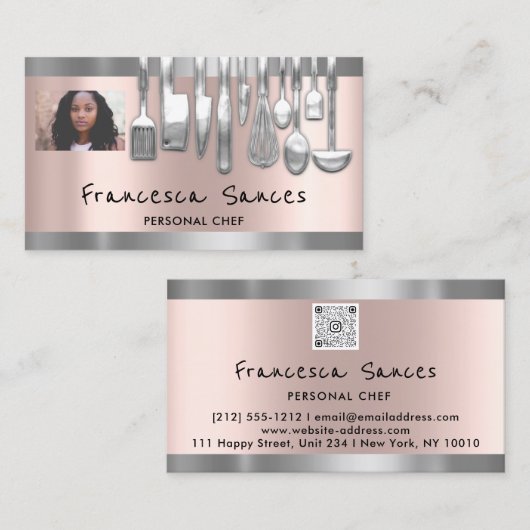 Foto QR Code Personal Chef Cooking Lounge Silver Visitekaartje (Voorkant / Achterkant)