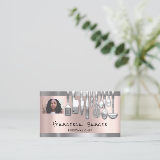 Foto QR Code Personal Chef Cooking Lounge Silver Visitekaartje (Staand voorkant)